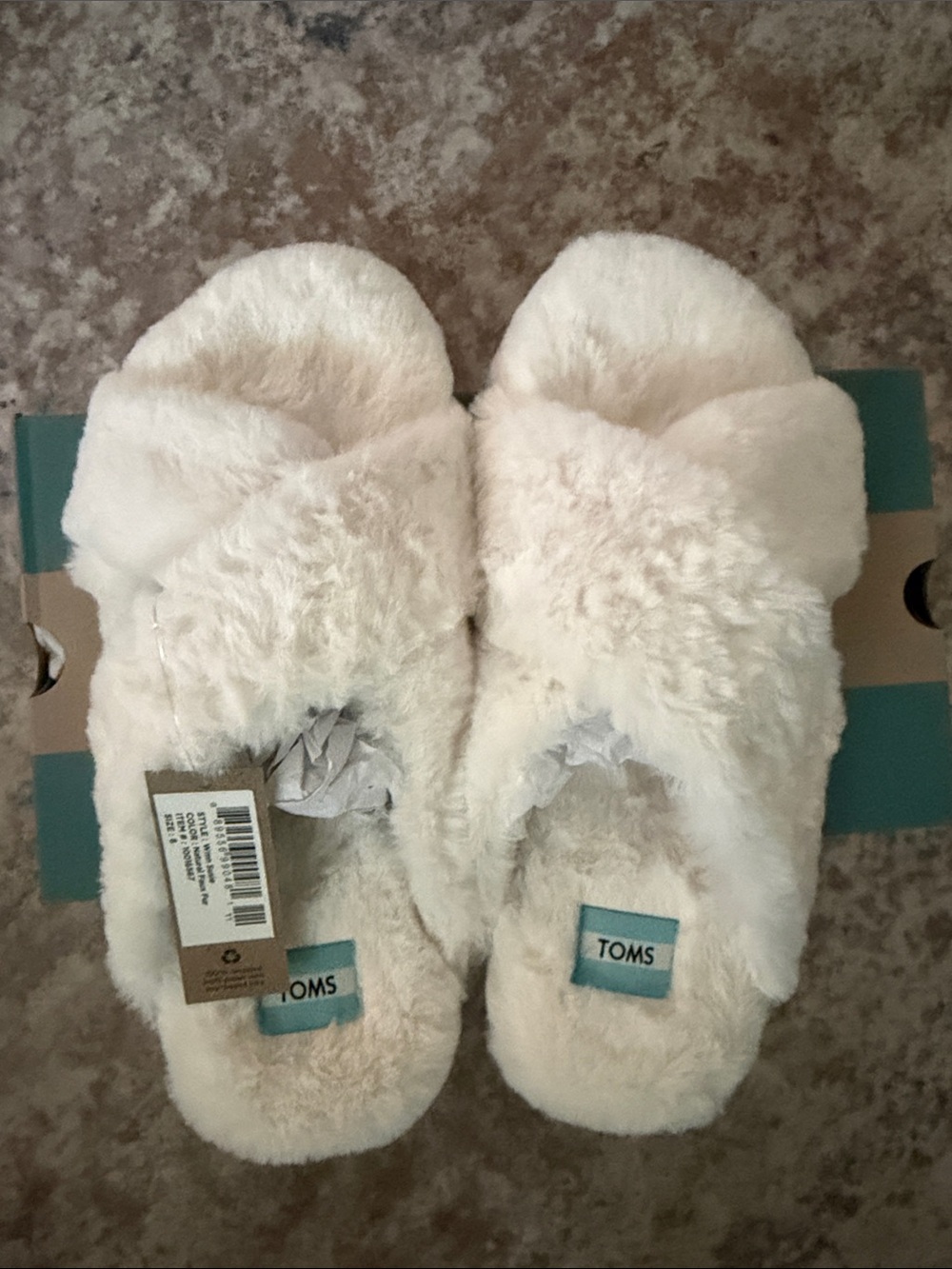 TOMS Teal Box with Kraft Stripe and Black Logo